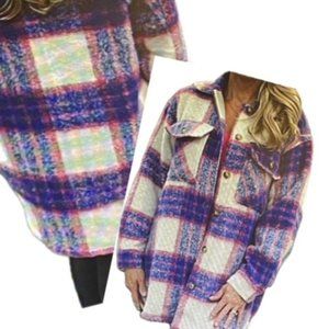 Talulah Midi Shacket, Pink Plaid